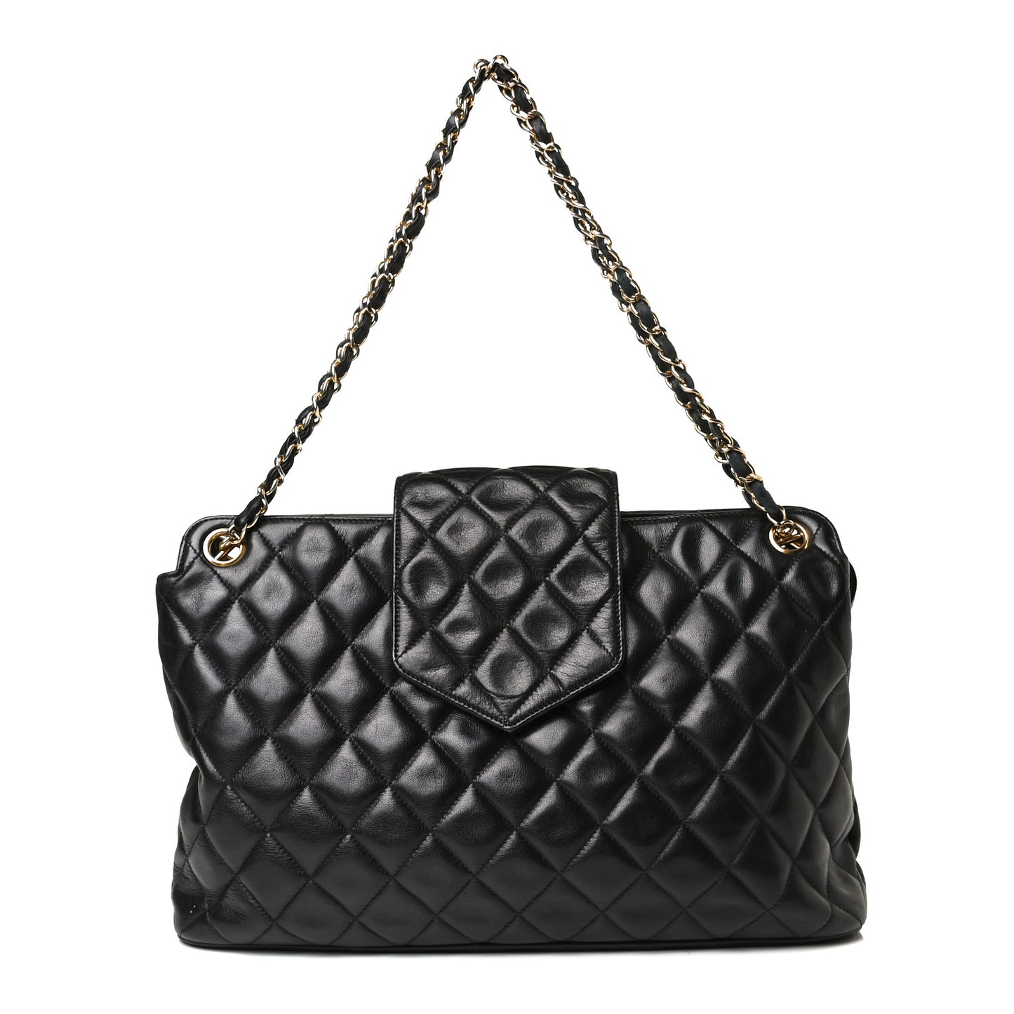 Lambskin Quilted Shopping Tote Black