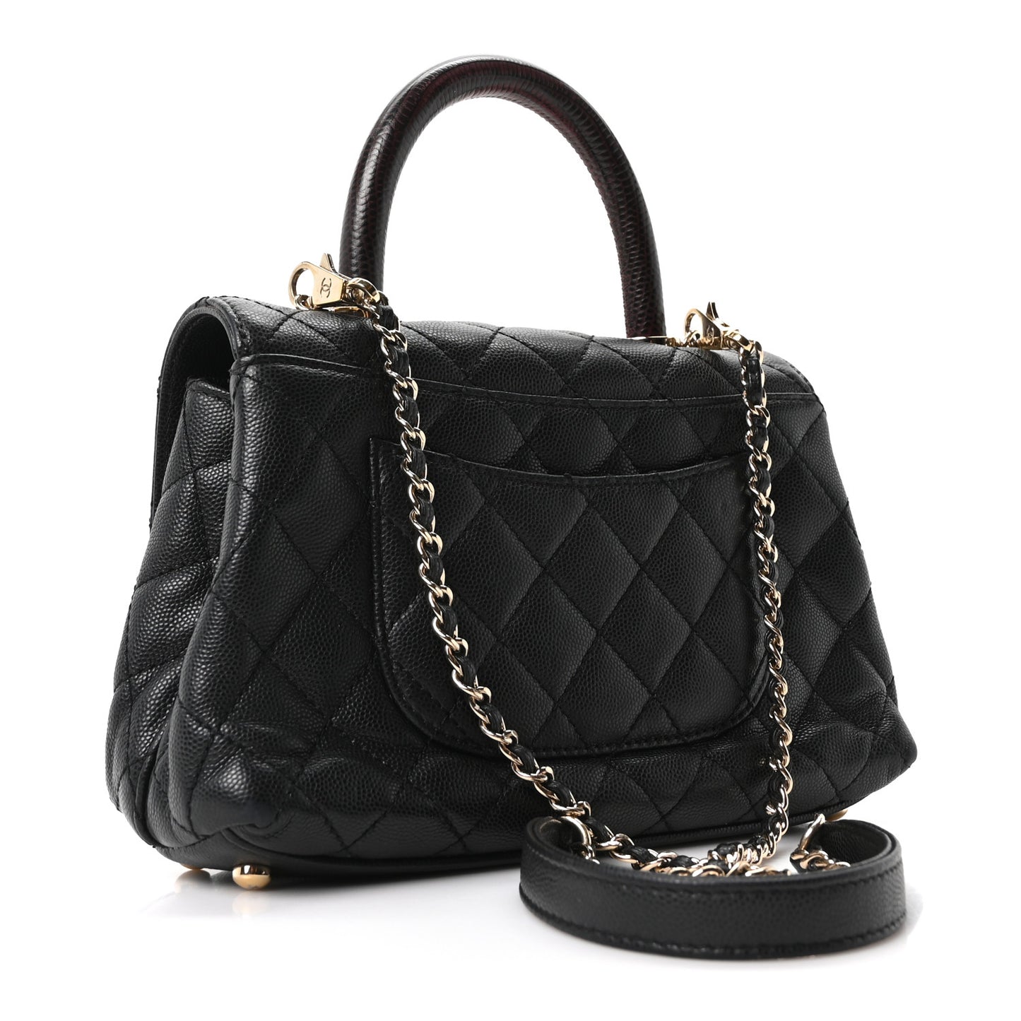 Caviar Lizard Embossed Quilted Mini Coco Handle Flap Black