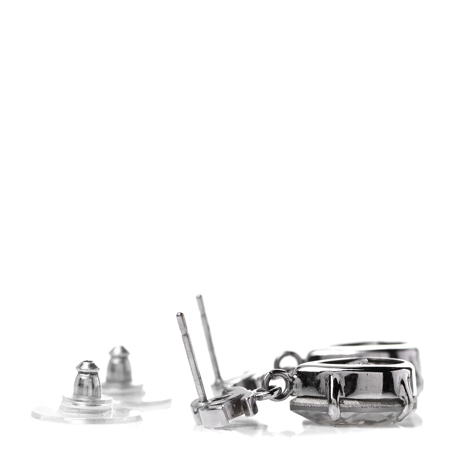 Chanel Crystal CC Tear Drop Earrings Silver 3 of 4