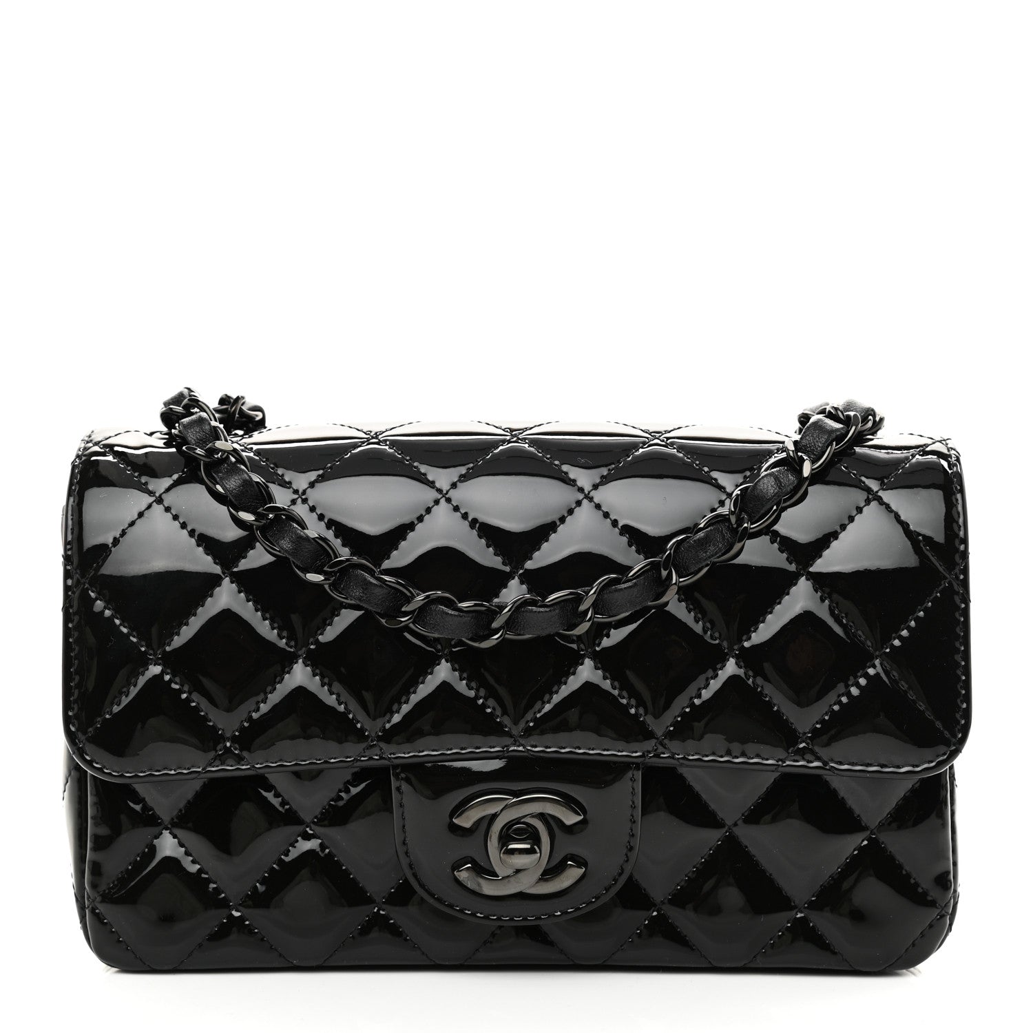 Chanel Patent Calfskin Quilted Mini Rectangular Flap So Black 1 of 10