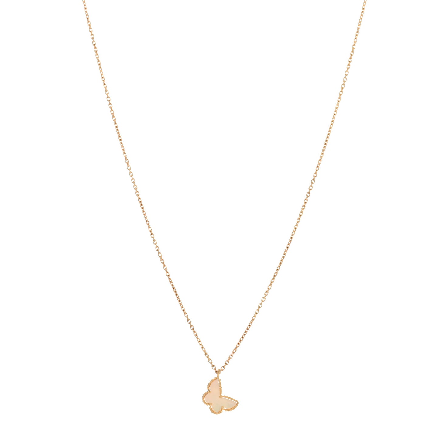 18K Yellow Gold Mother of Pearl Sweet Alhambra Butterfly Pendant Necklace