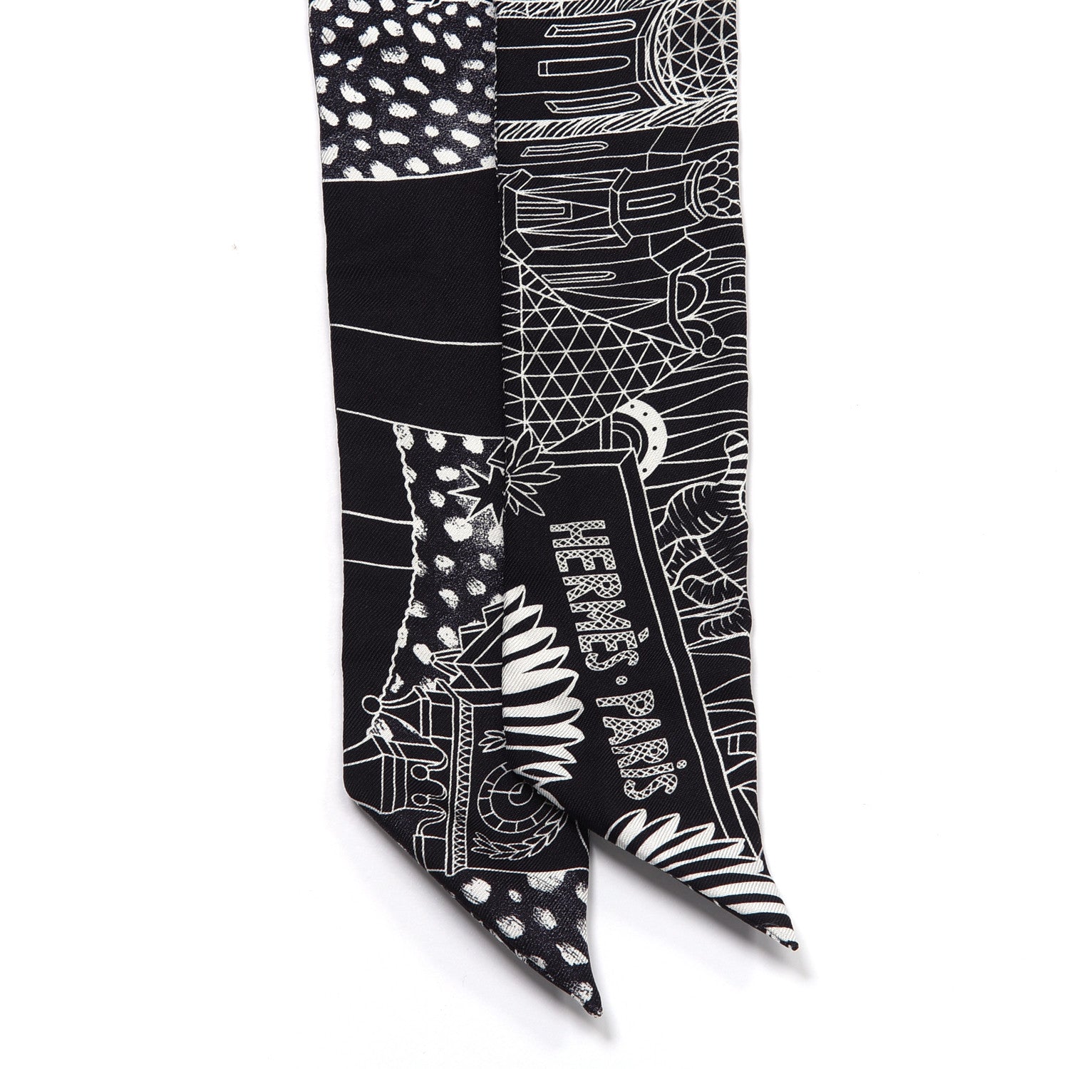 Hermes Silk Animapolis Twilly Black White 2 of 4