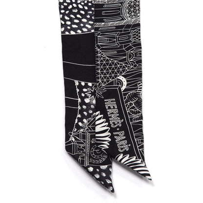 Hermes Silk Animapolis Twilly Black White 2 of 4