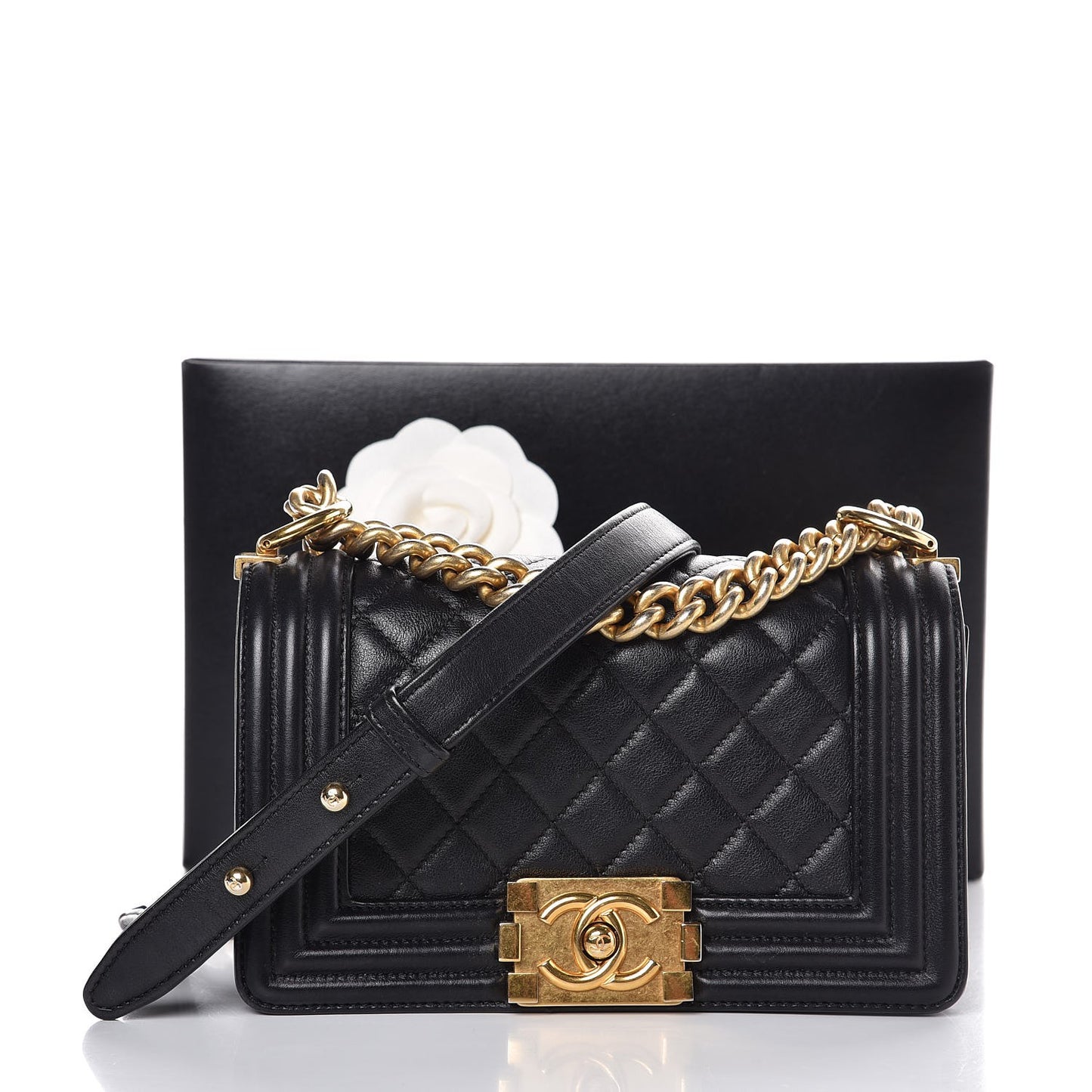 Calfskin Quilted Small Boy Flap Black