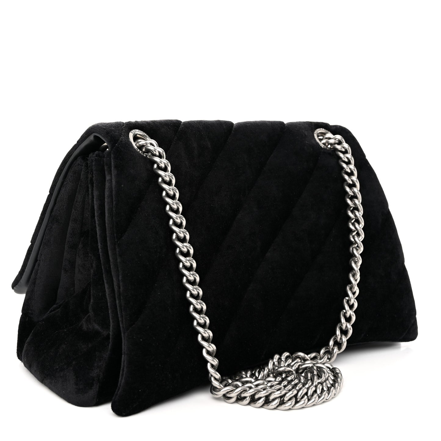 Crushed Velvet Quilted Medium Crush Chain Bag Black