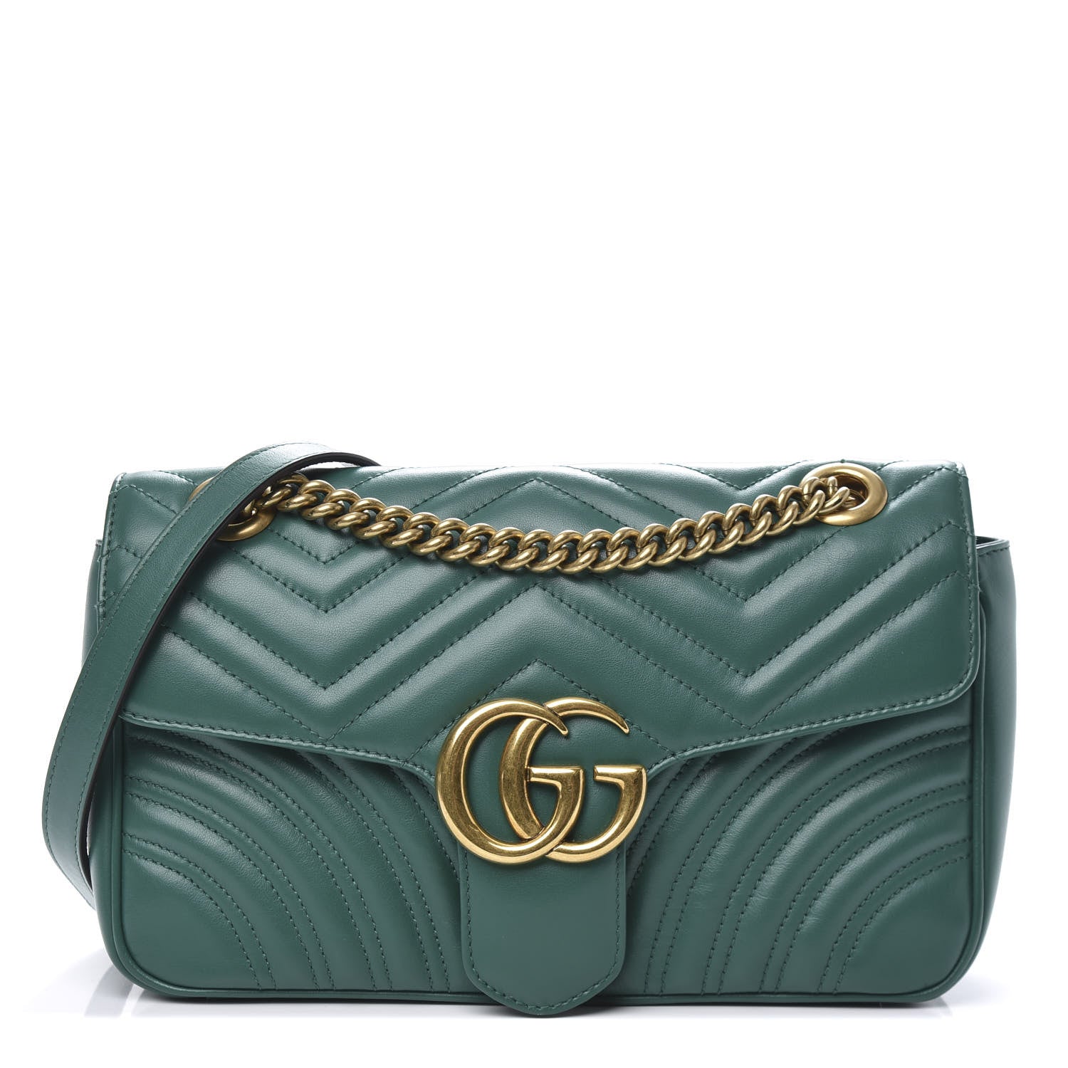 Gucci Calfskin Matelasse Small GG Marmont Shoulder Bag Emerald Green 1 of 11
