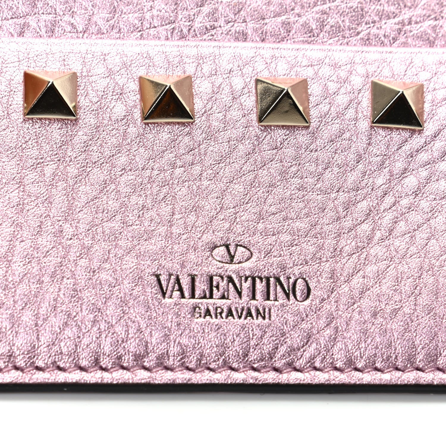 Valentino Garavani Metallic Pebbled Calfskin Rockstud Coin Case Card Holder Giacinto 7 of 7