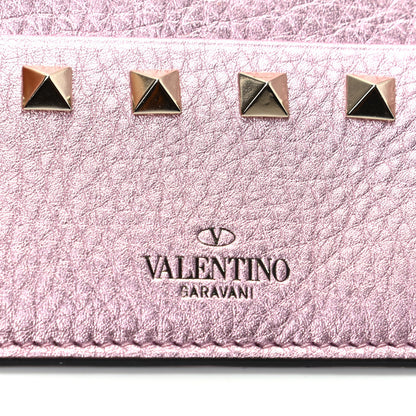 Valentino Garavani Metallic Pebbled Calfskin Rockstud Coin Case Card Holder Giacinto 7 of 7