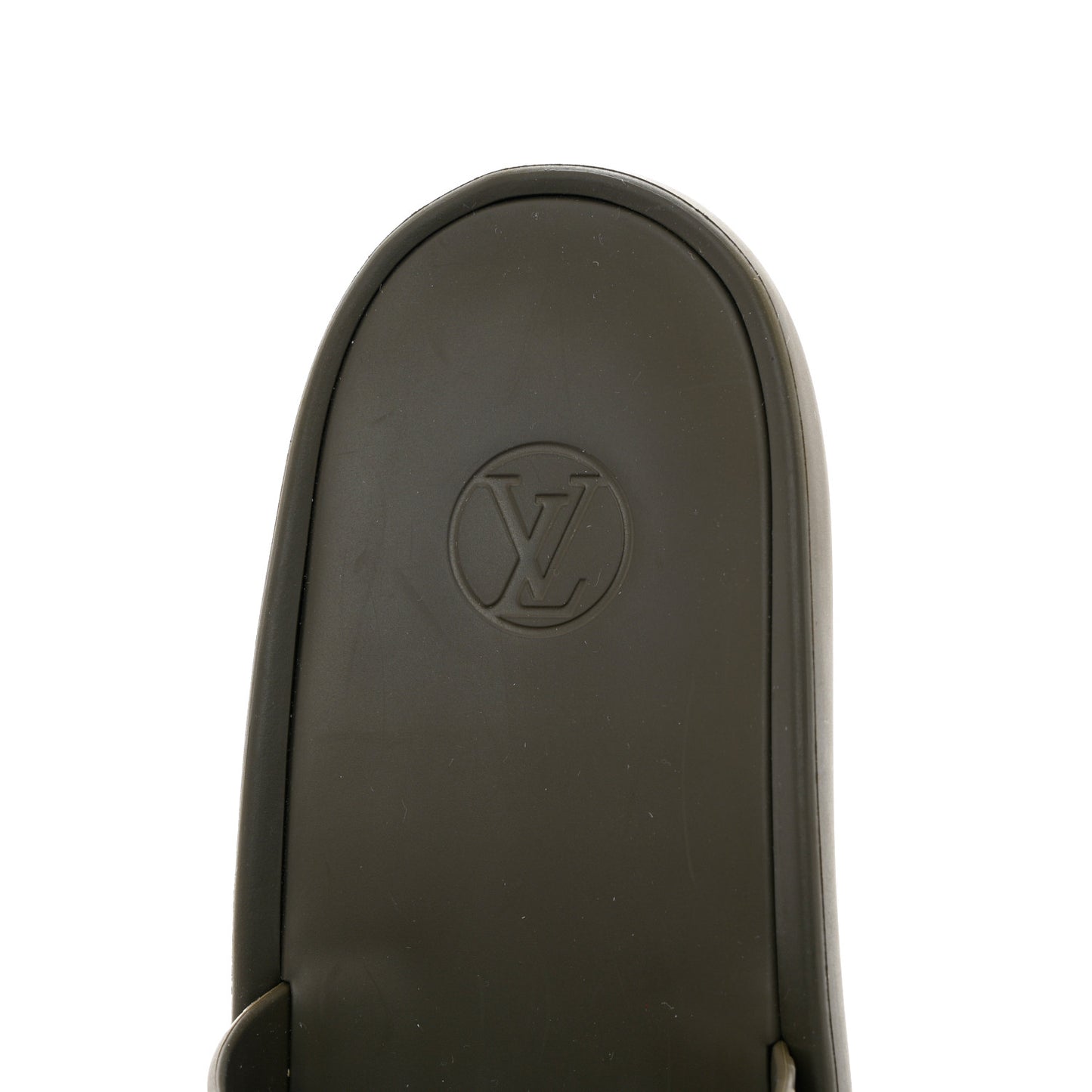 Matte Rubber Monogram Embossed Sunbath Slide Sandals 41 Khaki