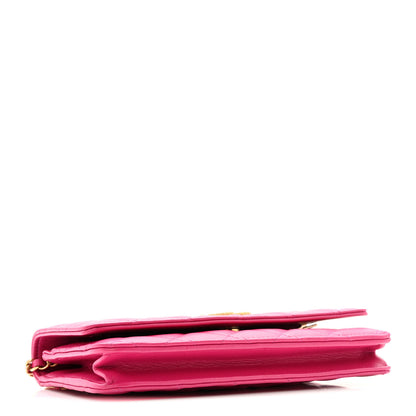 Chanel Lambskin Quilted Studded CC Wallet On Chain WOC Dark Pink 4 of 15