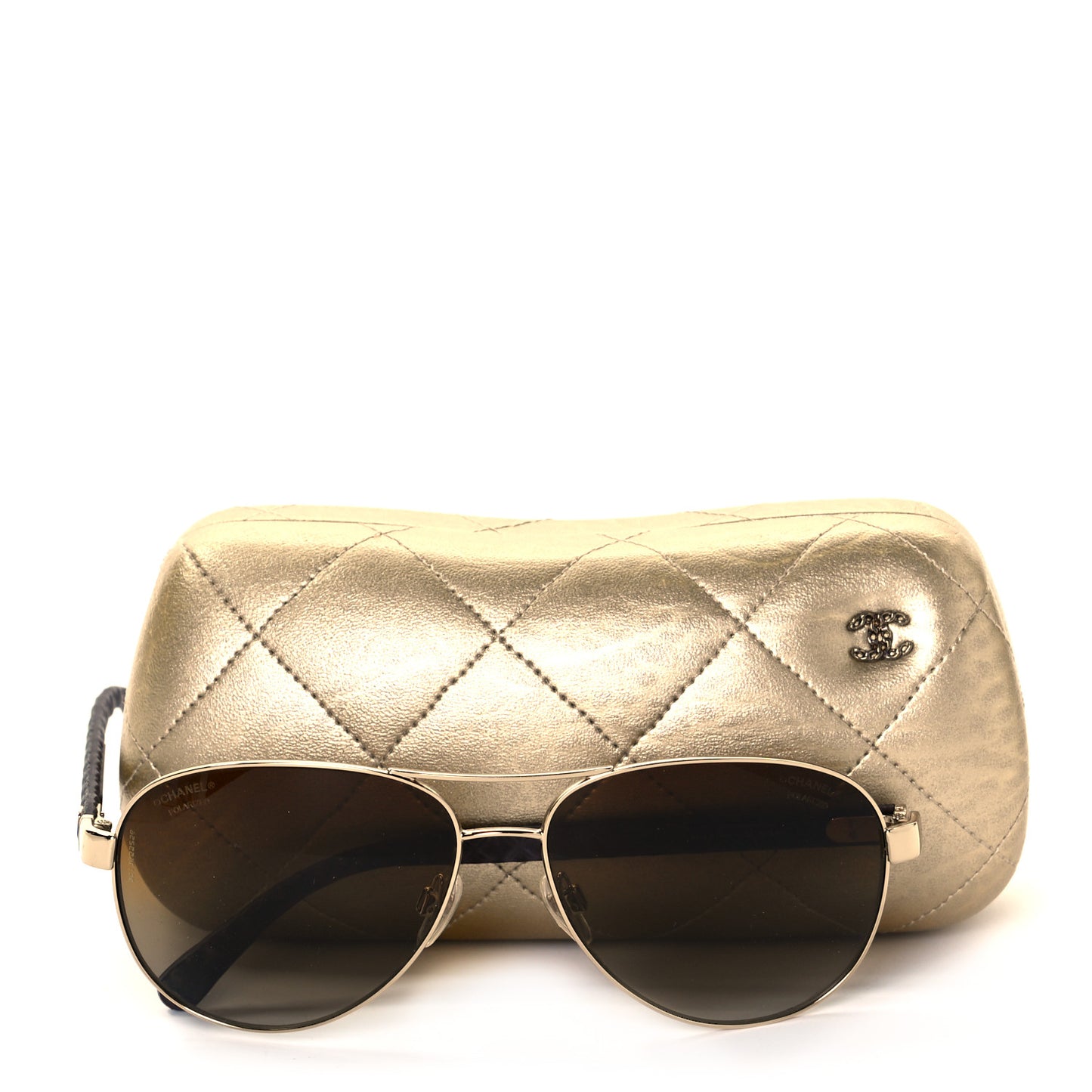 Lambskin Quilted CC Aviator Sunglasses 4204-Q Brown Gold
