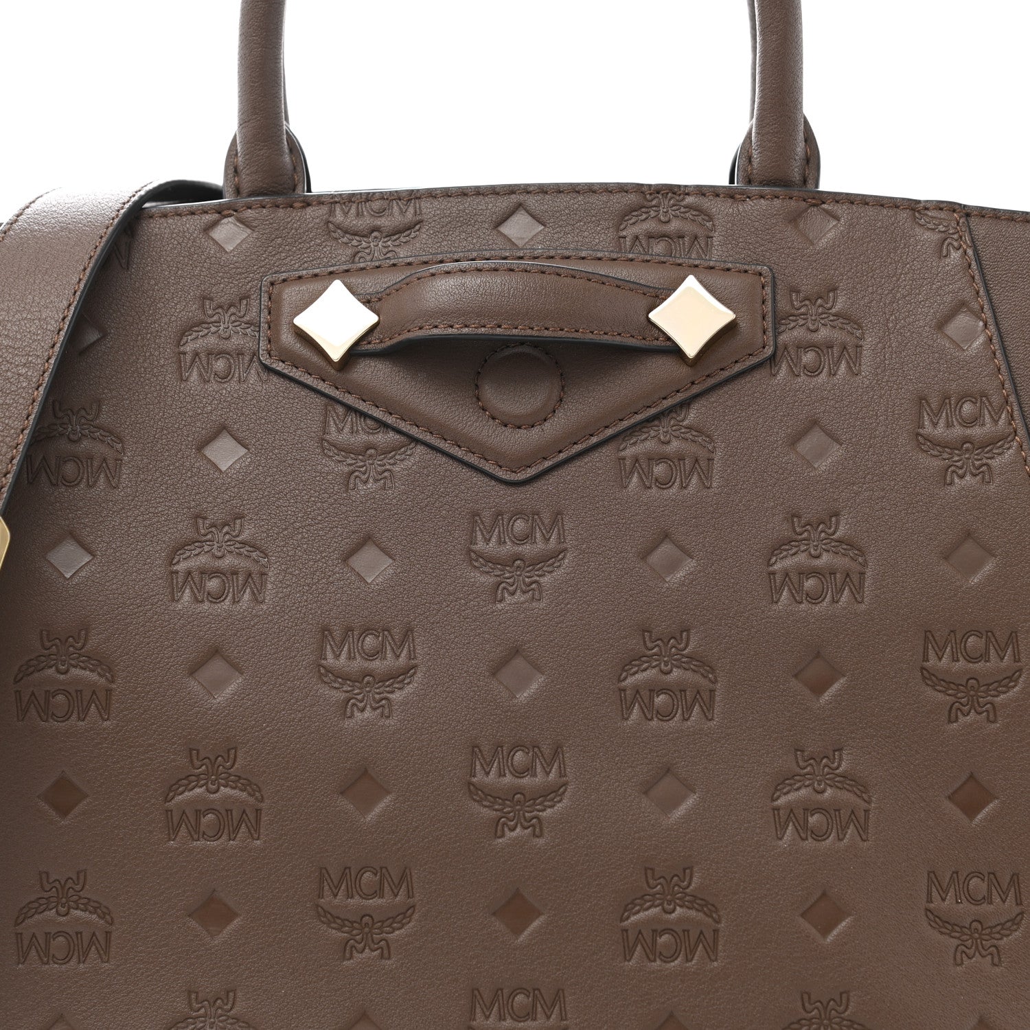 MCM Calfskin Ottomar Monogram Medium Essential Tote Chestnut 8 of 10