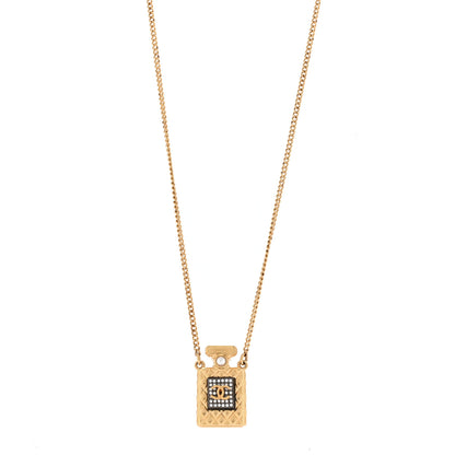 Chanel Crystal Pearl Perfume Bottle CC Necklace Black Gold 1 of 6