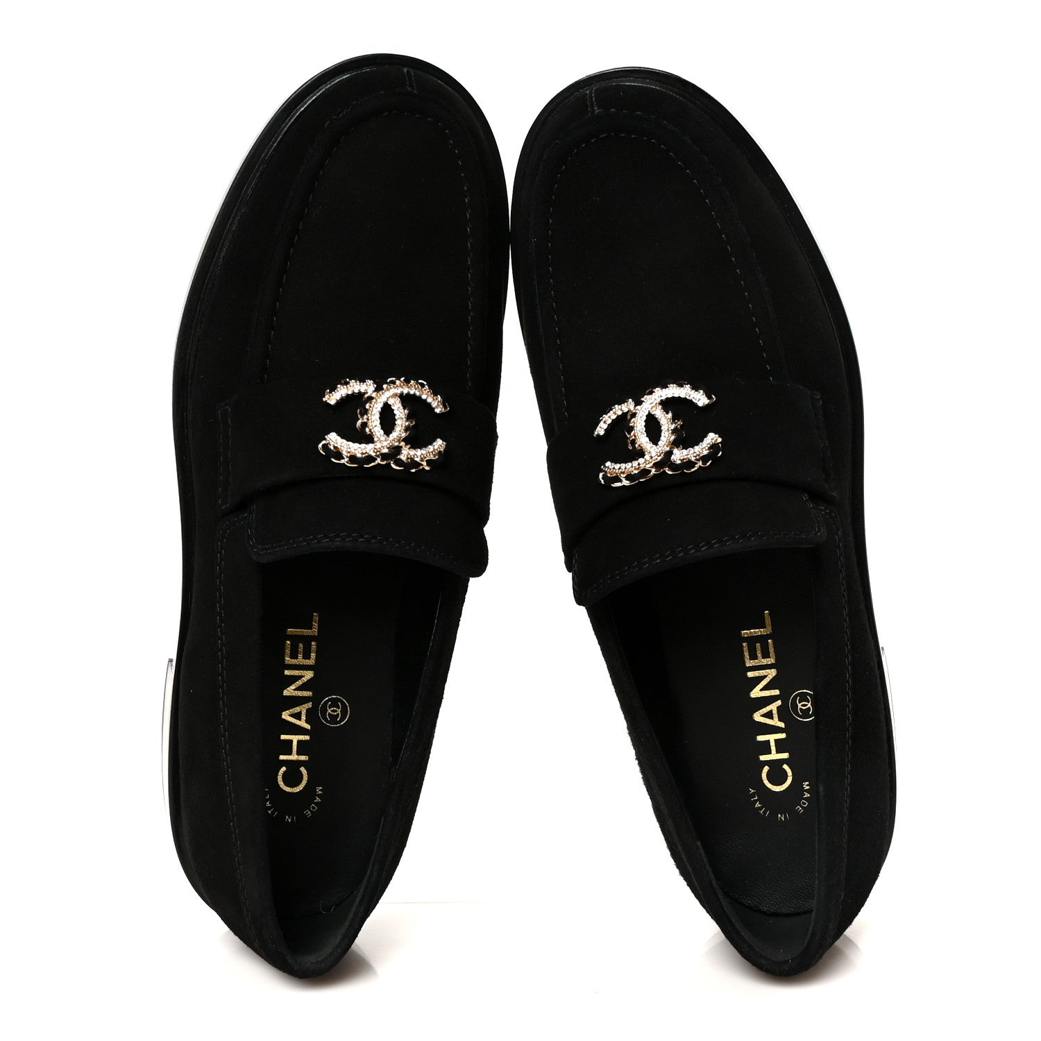 Chanel Suede Kidskin Crystal CC Loafers 38 Black 2 of 11
