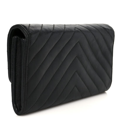Chanel Calfskin Chevron Quilted Large Gusset Flap Wallet Black 3 of 9