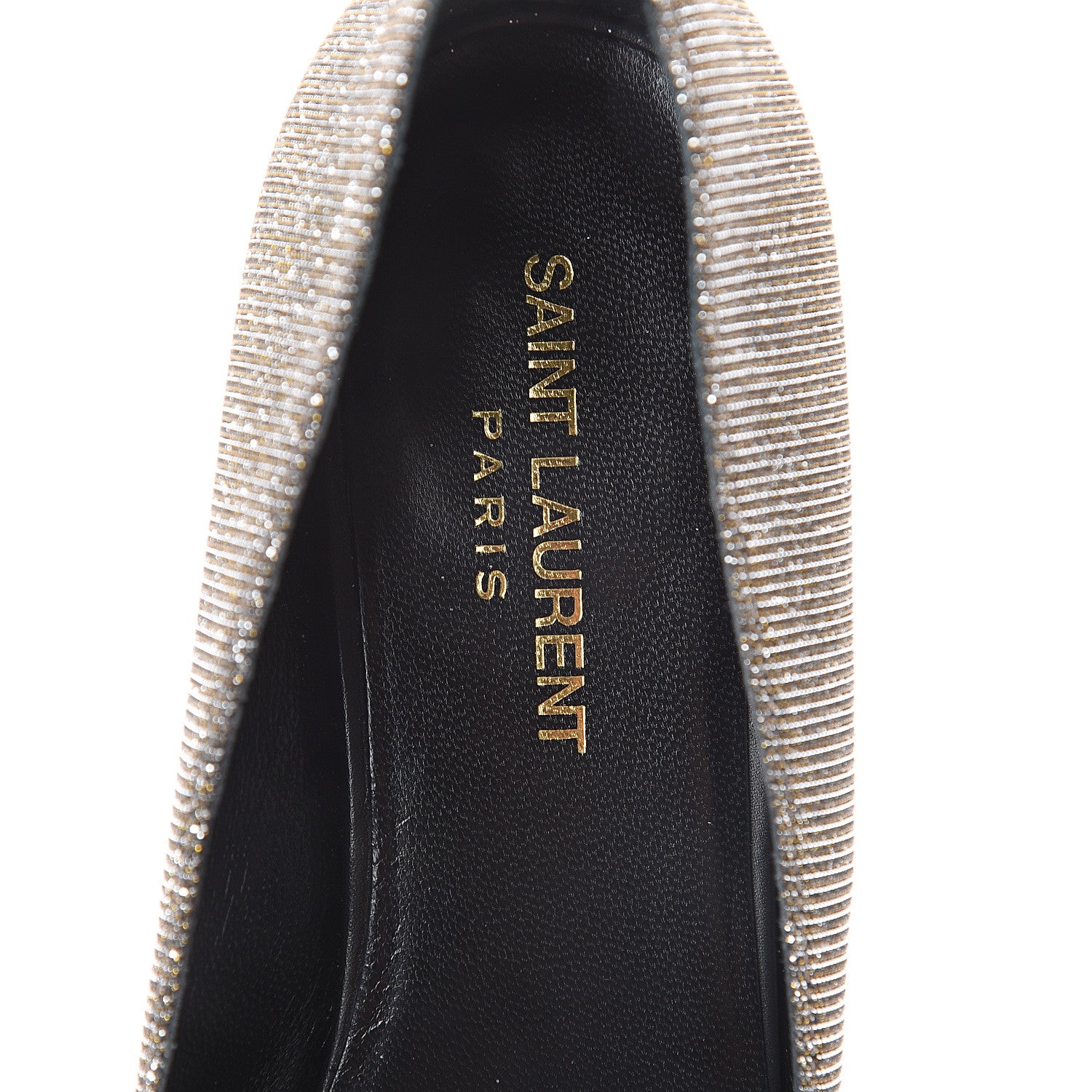 Saint Laurent Metallic Sparkle Fabric Paris Ballet Flat 38 Silver Gold 6 of 7