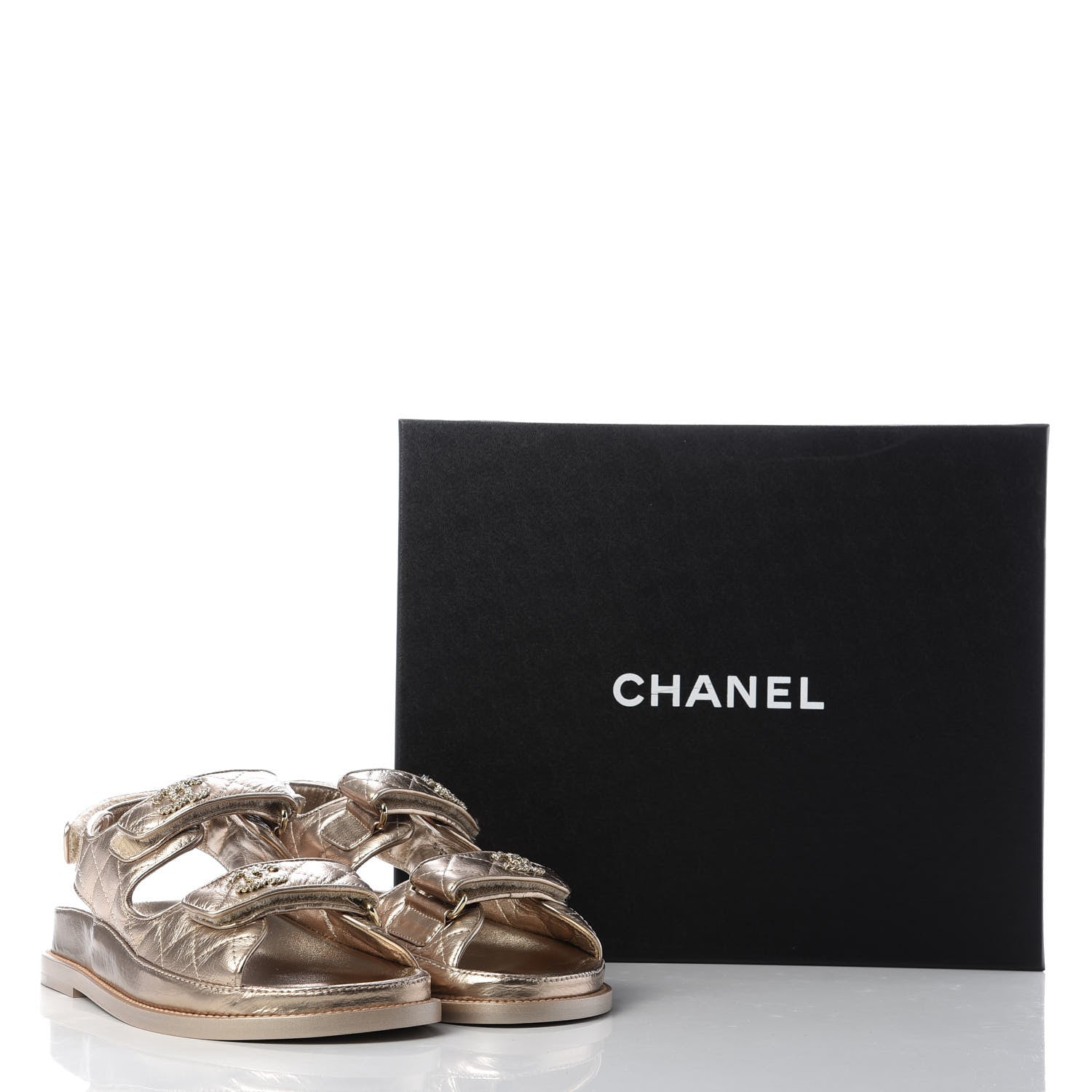 Chanel Iridescent Lambskin Velcro Dad Sandals 37 Light Bronze 10 of 10