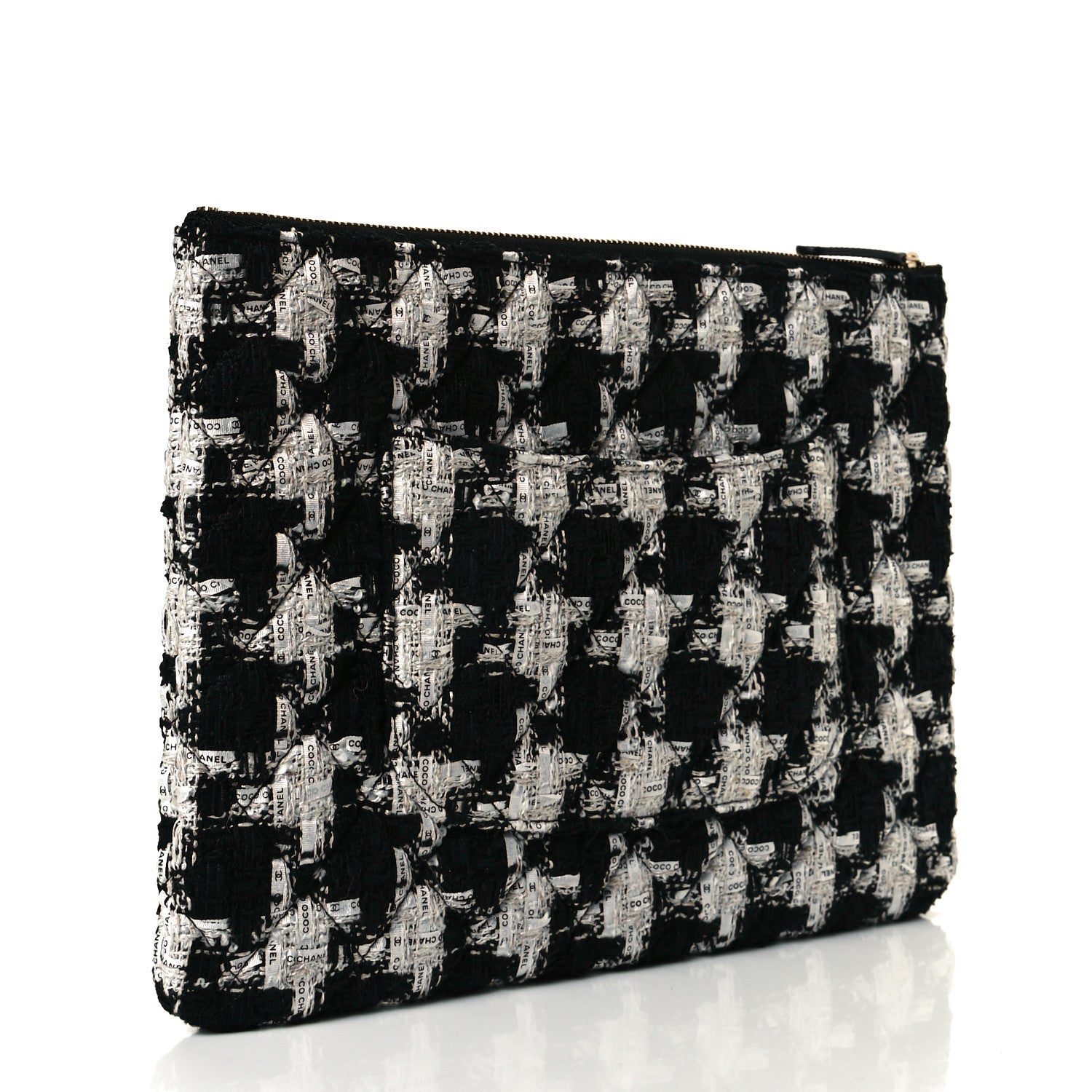 Chanel Tweed Quilted Medium Cosmetic Pouch Black Ecru White 2 of 8