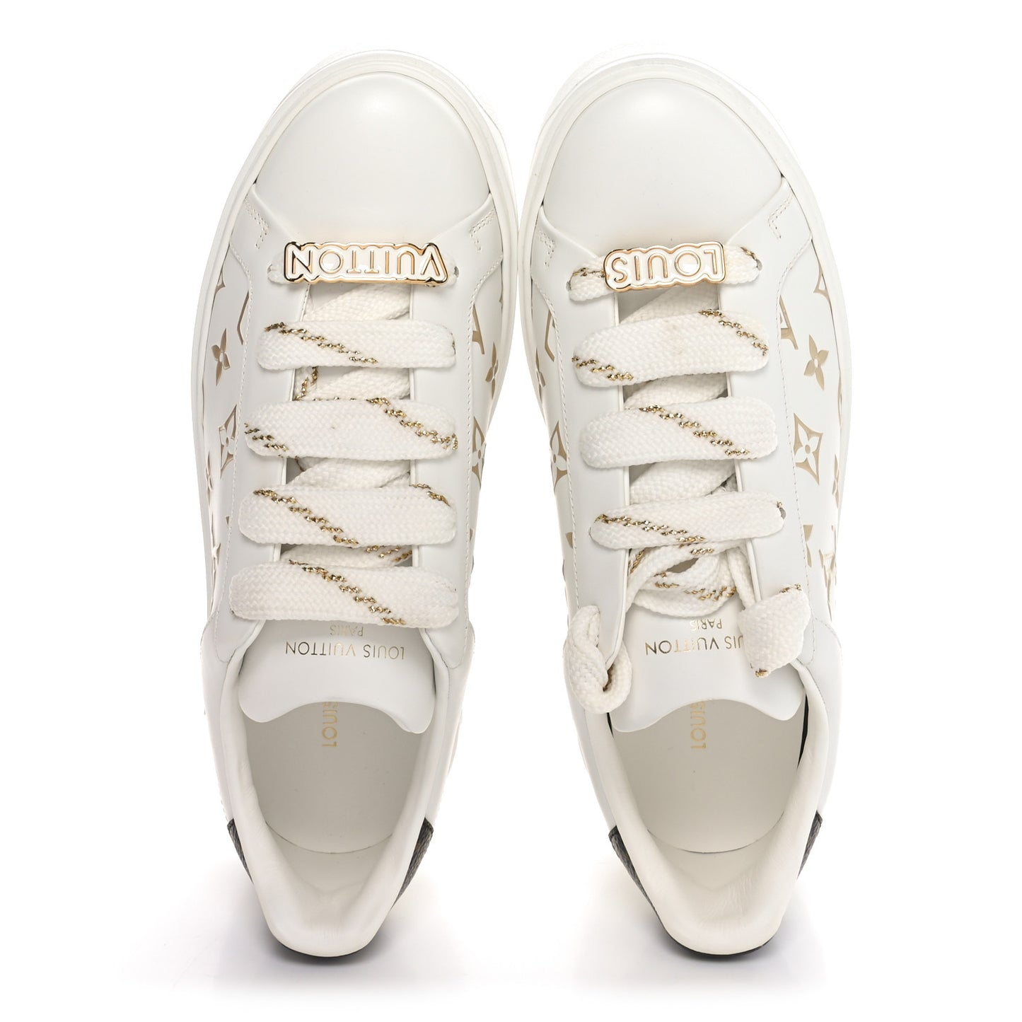 Calfskin Monogram Debossed Time Out Sneakers 37.5 White Gold