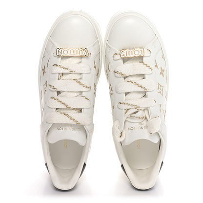 Louis Vuitton Calfskin Monogram Debossed Time Out Sneakers 37.5 White Gold 2 of 9