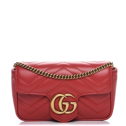 Gucci Calfskin Matelasse Super Mini GG Marmont Shoulder Bag Hibiscus Red 1 of 8