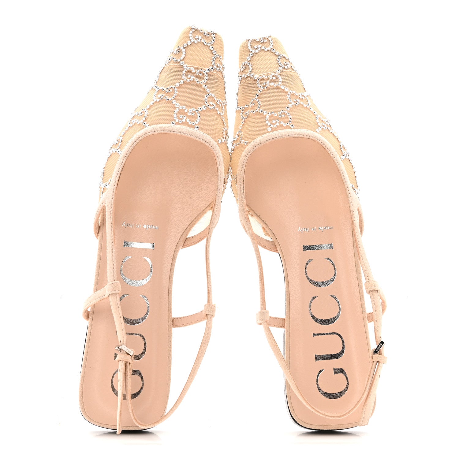 Gucci Suede Mesh Crystal GG Monogram Slingback Ballet Flats 37 Light Powder Skin Rose 2 of 12