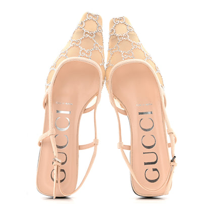 Gucci Suede Mesh Crystal GG Monogram Slingback Ballet Flats 37 Light Powder Skin Rose 2 of 12