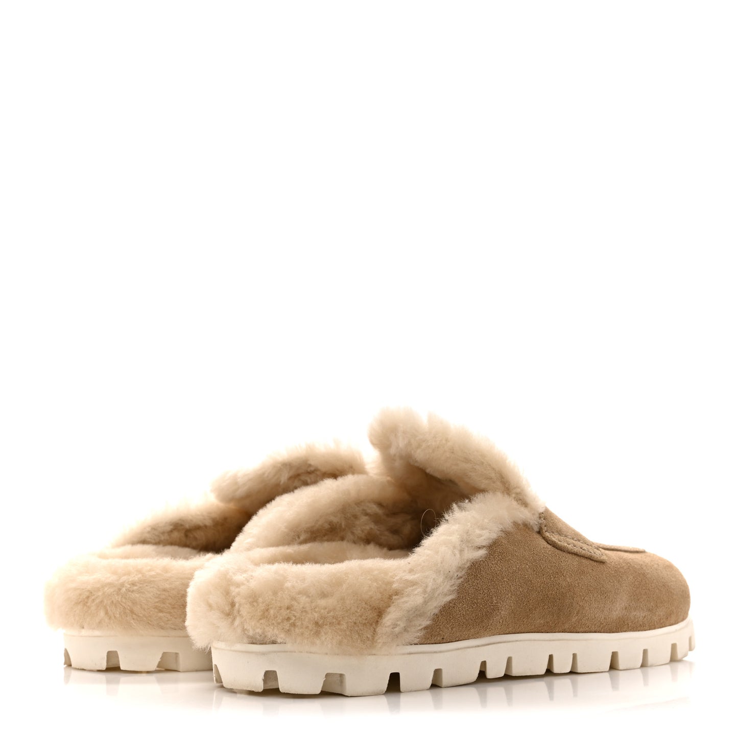Suede Shearling Mules 37.5 Beige Khaki