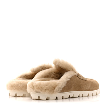 Miu Miu Suede Shearling Mules 37.5 Beige Khaki 5 of 9