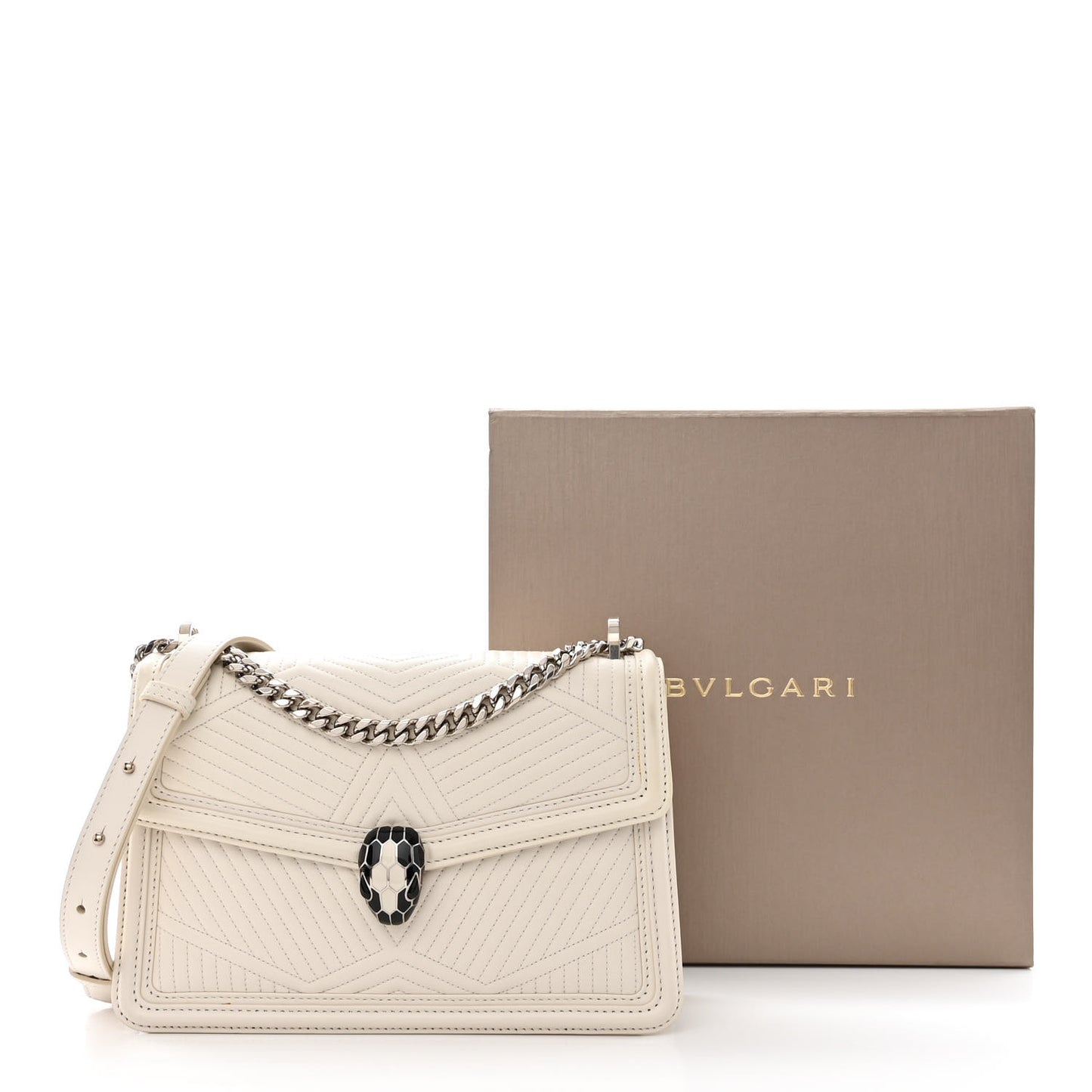 Quilted Nappa Smooth Calfskin Serpenti Forever Diamond Blast Shoulder Bag Ivory
