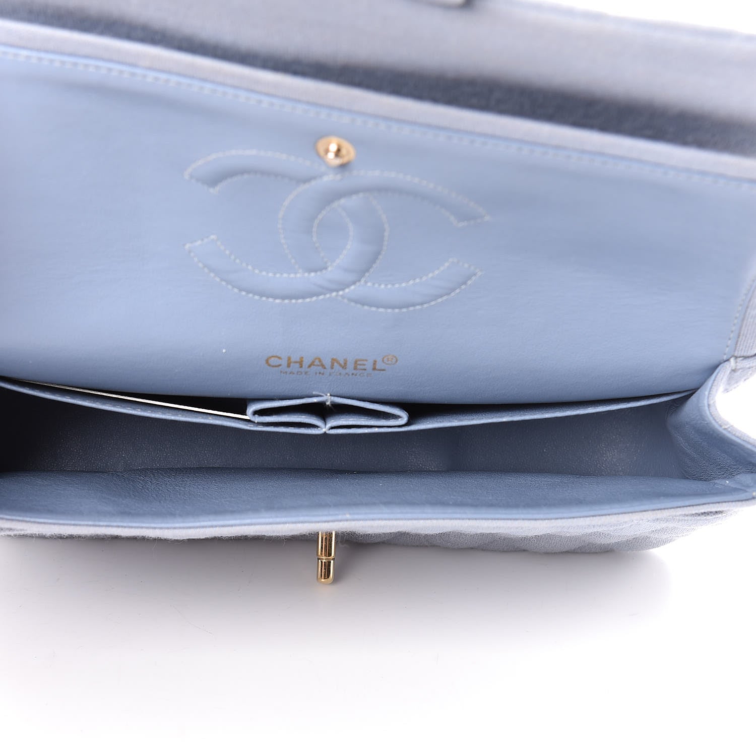 Chanel Jersey Quilted Medium Double Flap Light Blue 5 of 16