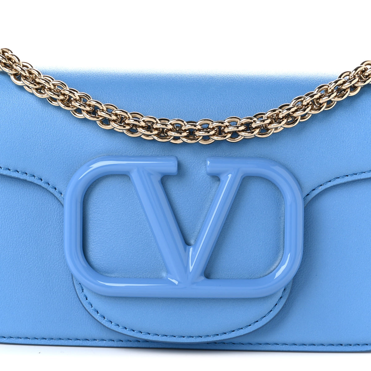 Valentino Garavani Calfskin Enamel Vlogo Small Loco Shoulder Bag Denim 8 of 11