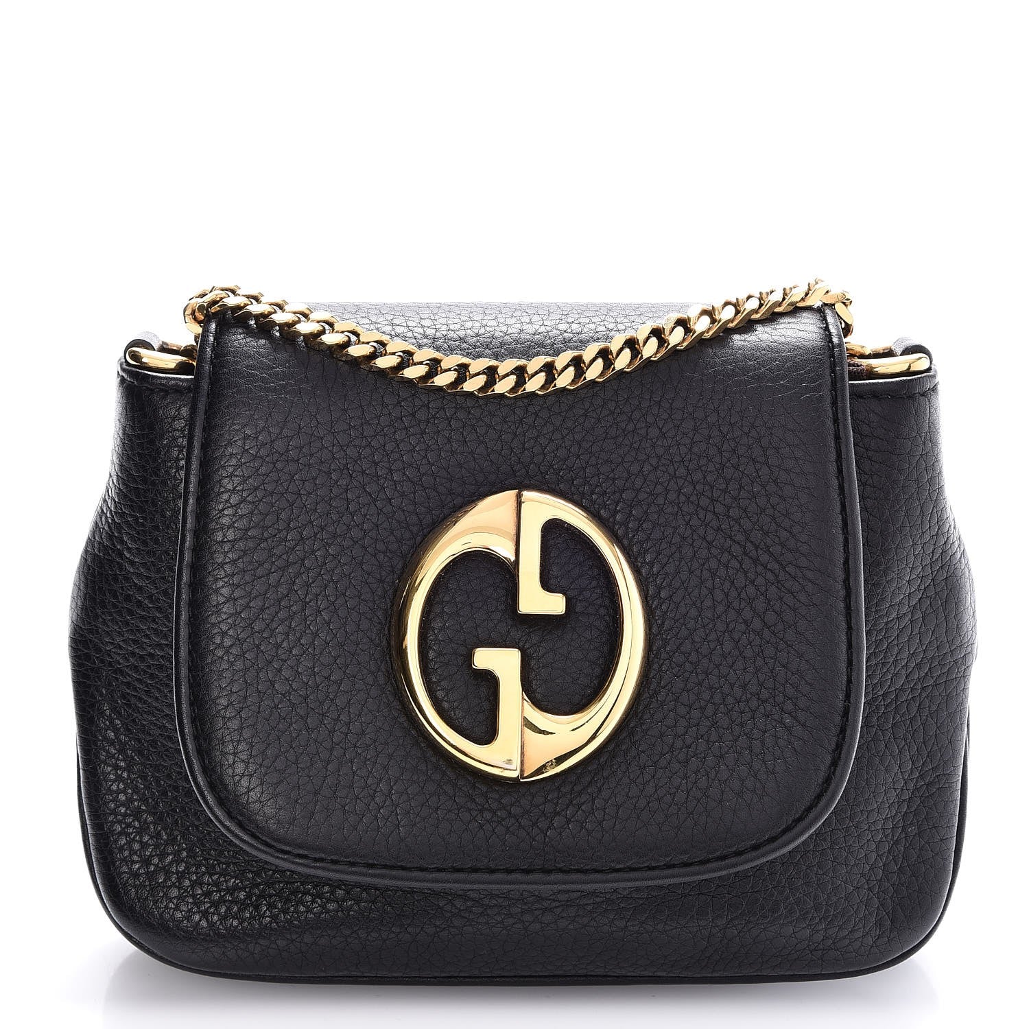 Gucci Pebbled Calfskin Small 1973 Chain Shoulder Bag Black 1 of 7