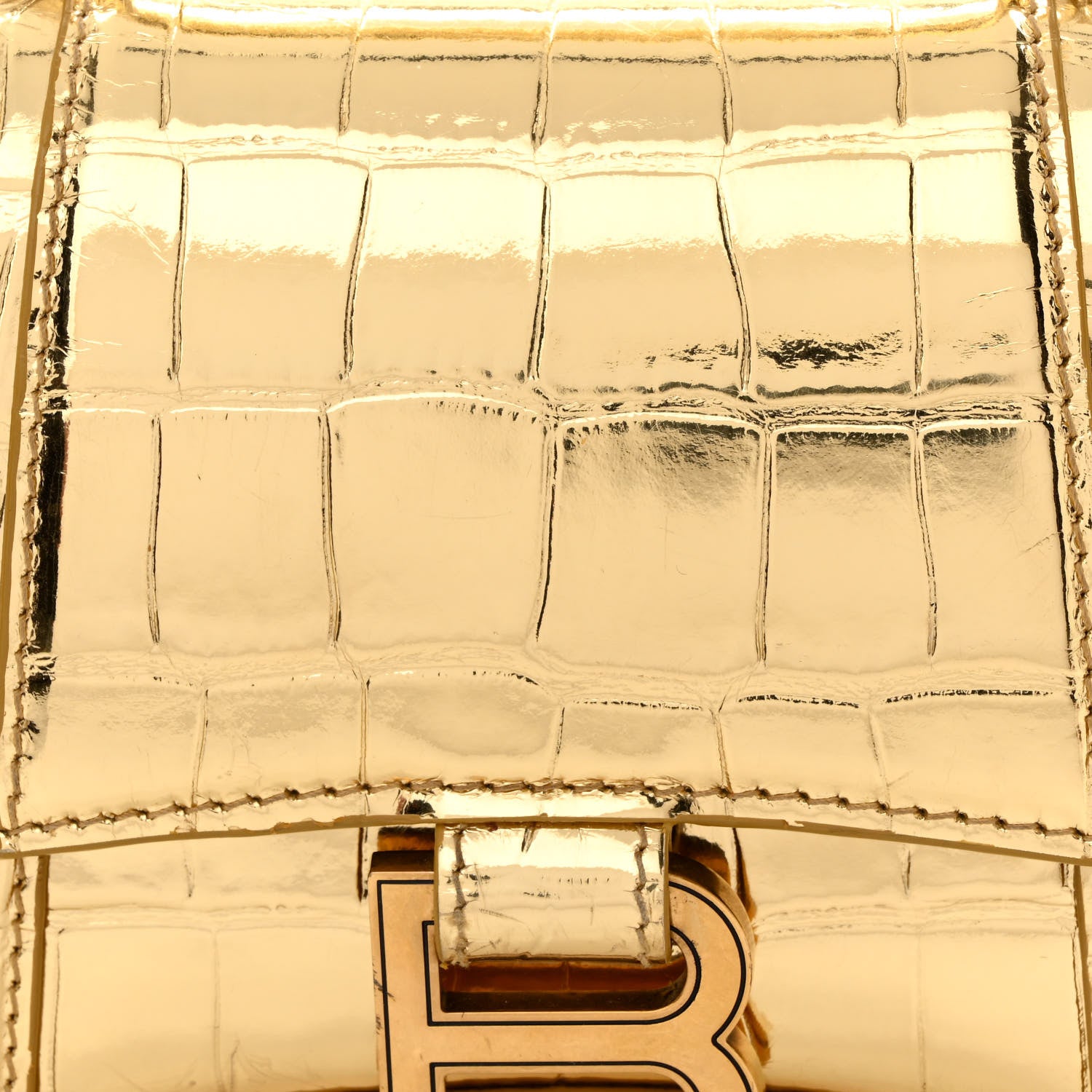 Balenciaga Metallic Calfskin Crocodile Embossed Hourglass Top Handle Bag XS Gold 8 of 17