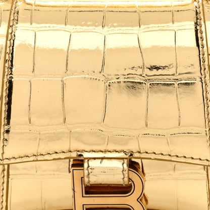 Balenciaga Metallic Calfskin Crocodile Embossed Hourglass Top Handle Bag XS Gold 8 of 17