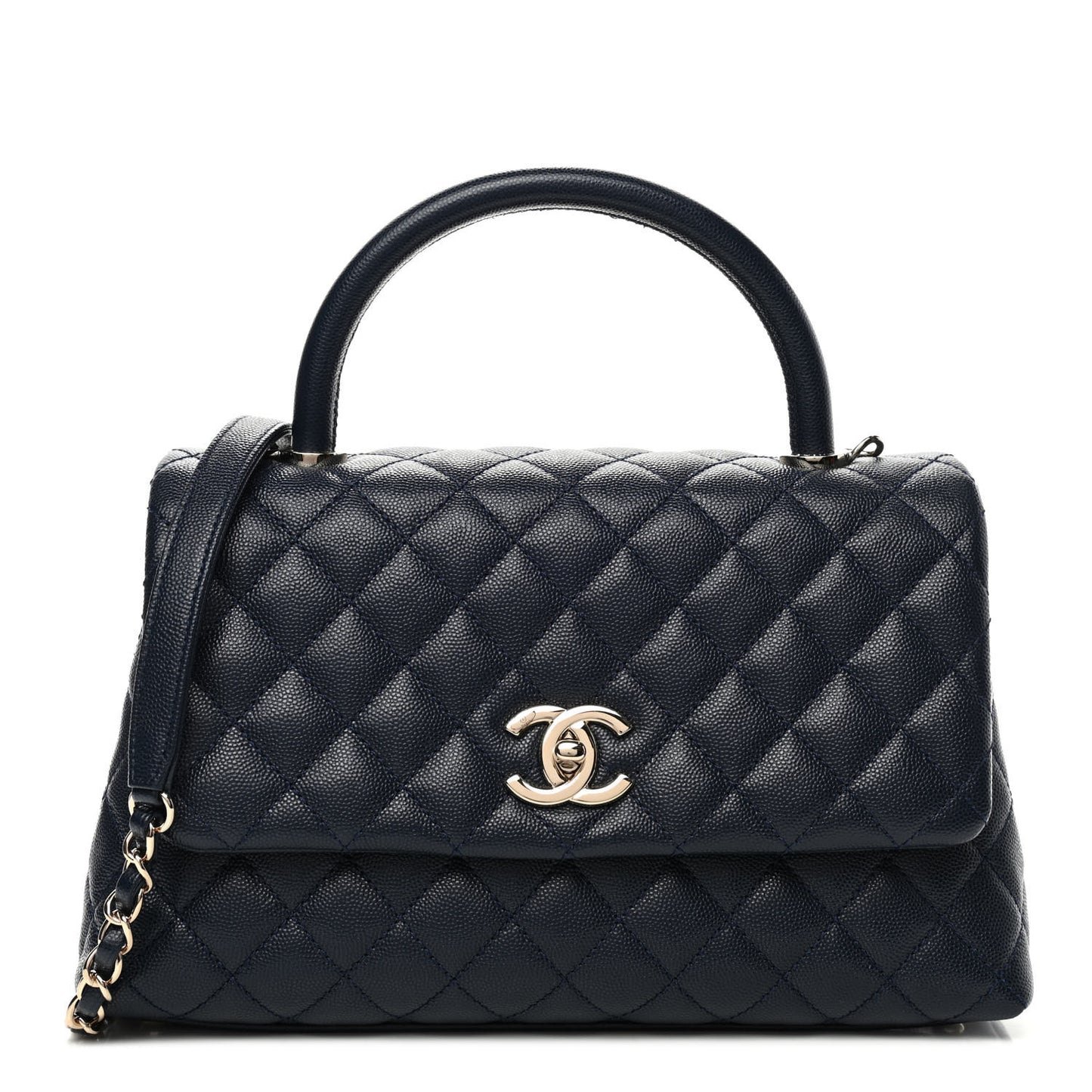 Caviar Quilted Small Coco Handle Flap Navy