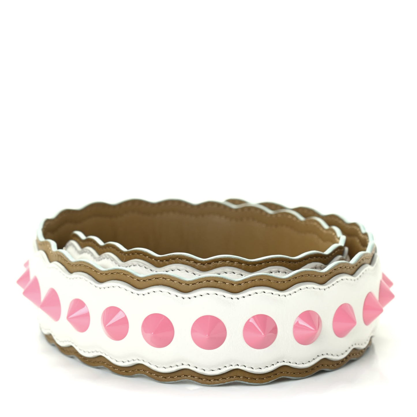 Vitello Dolce Scalloped Spike Studded Strap You White Camaleonte Coral Pink