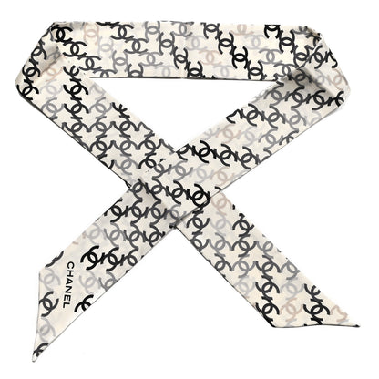 Chanel Silk CC Slim Bandeau Scarf Ecru Black 1 of 3