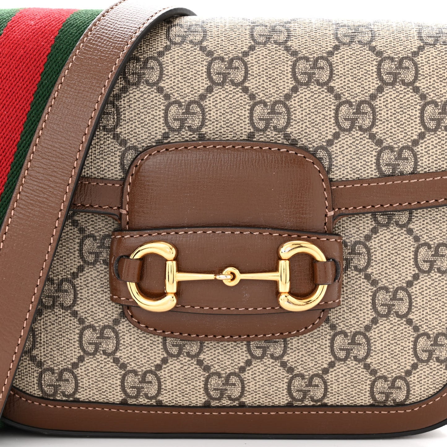 GG Supreme Monogram Web Mini Horsebit 1955 Shoulder Bag Beige Brown Sugar