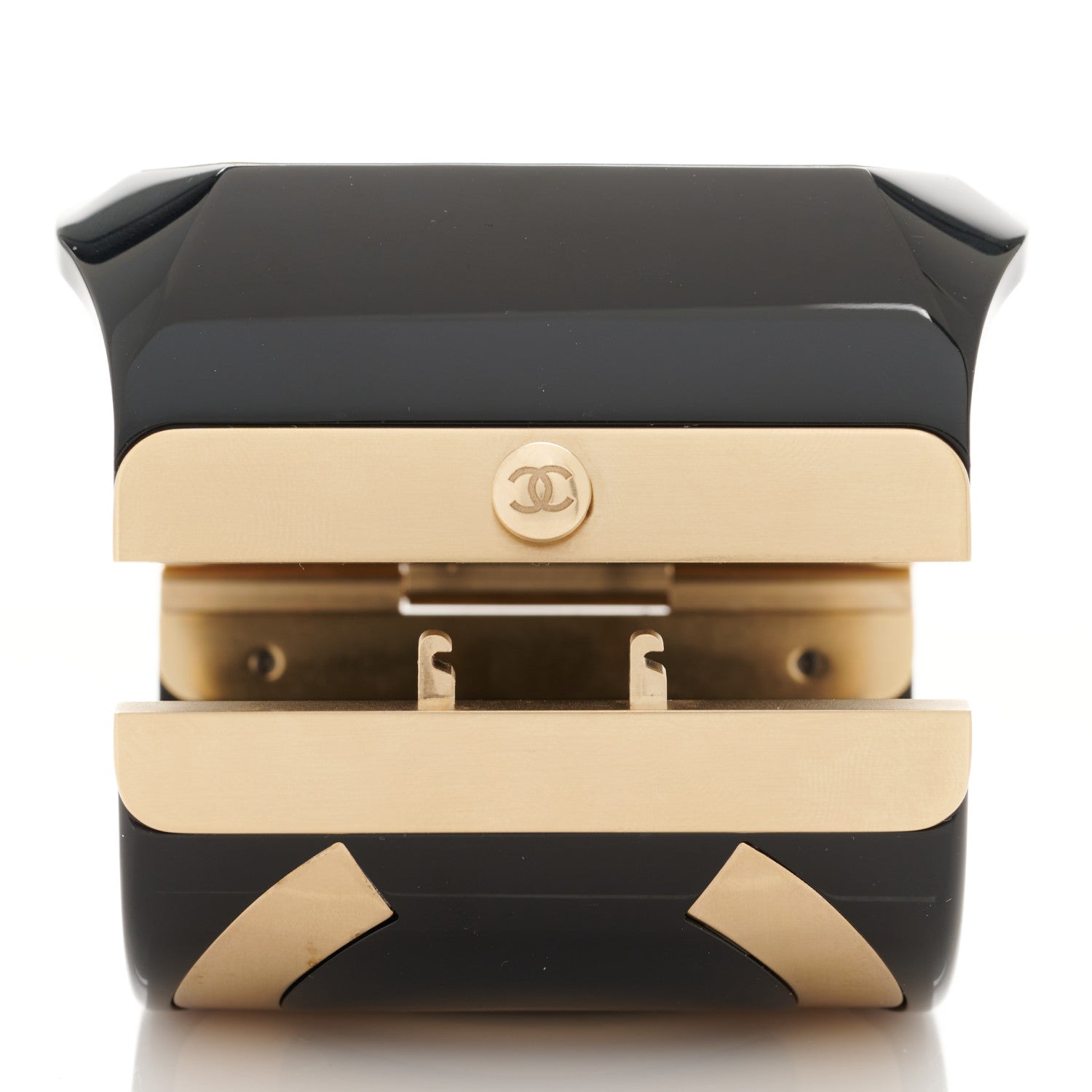 Chanel Resin CC Cuff Bracelet Golden Black 3 of 5