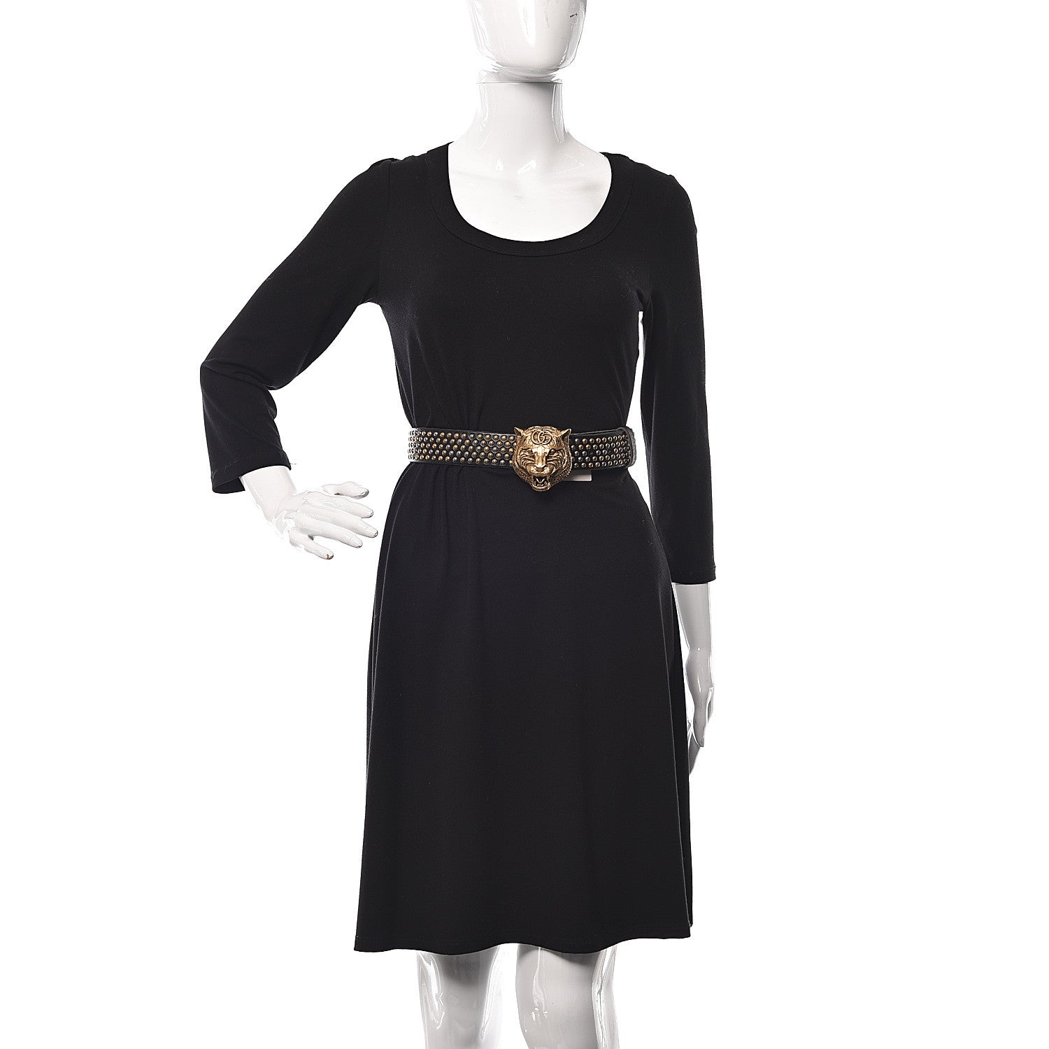 Gucci Calfskin Studded Feline Belt 105 42 Black 3 of 7