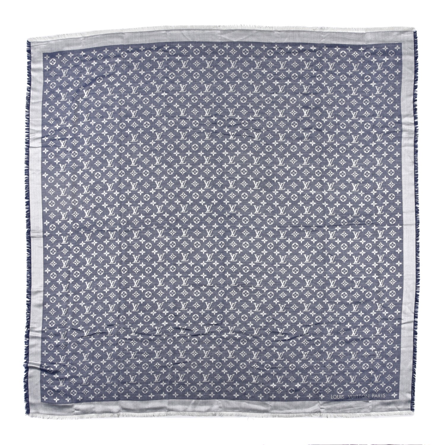 Louis Vuitton Wool Silk Monogram Denim Shawl Blue 1 of 3