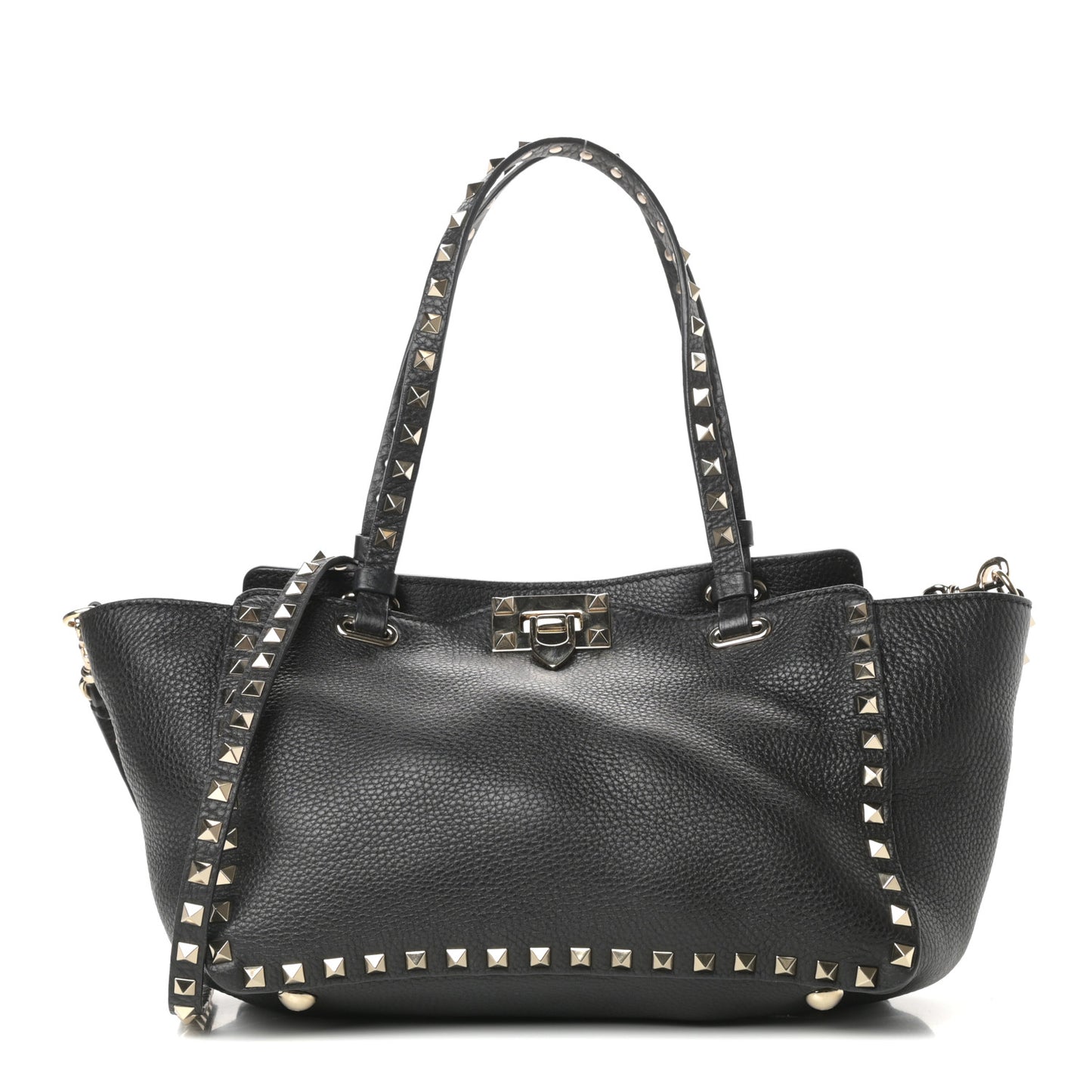 Grained Calfskin Small Rockstud Tote Black