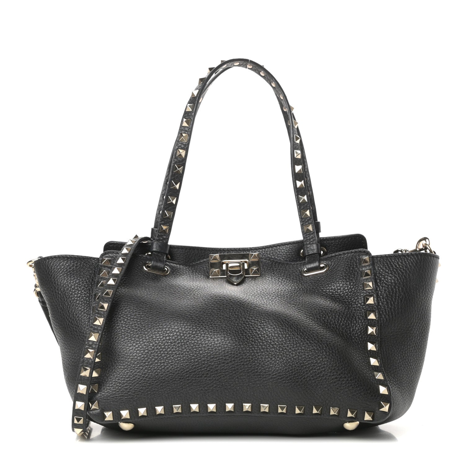 Valentino Garavani Grained Calfskin Small Rockstud Tote Black 1 of 10