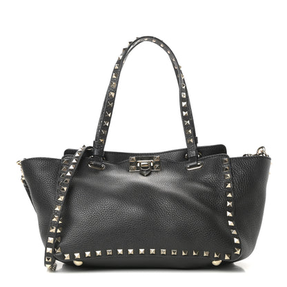 Valentino Garavani Grained Calfskin Small Rockstud Tote Black 1 of 10