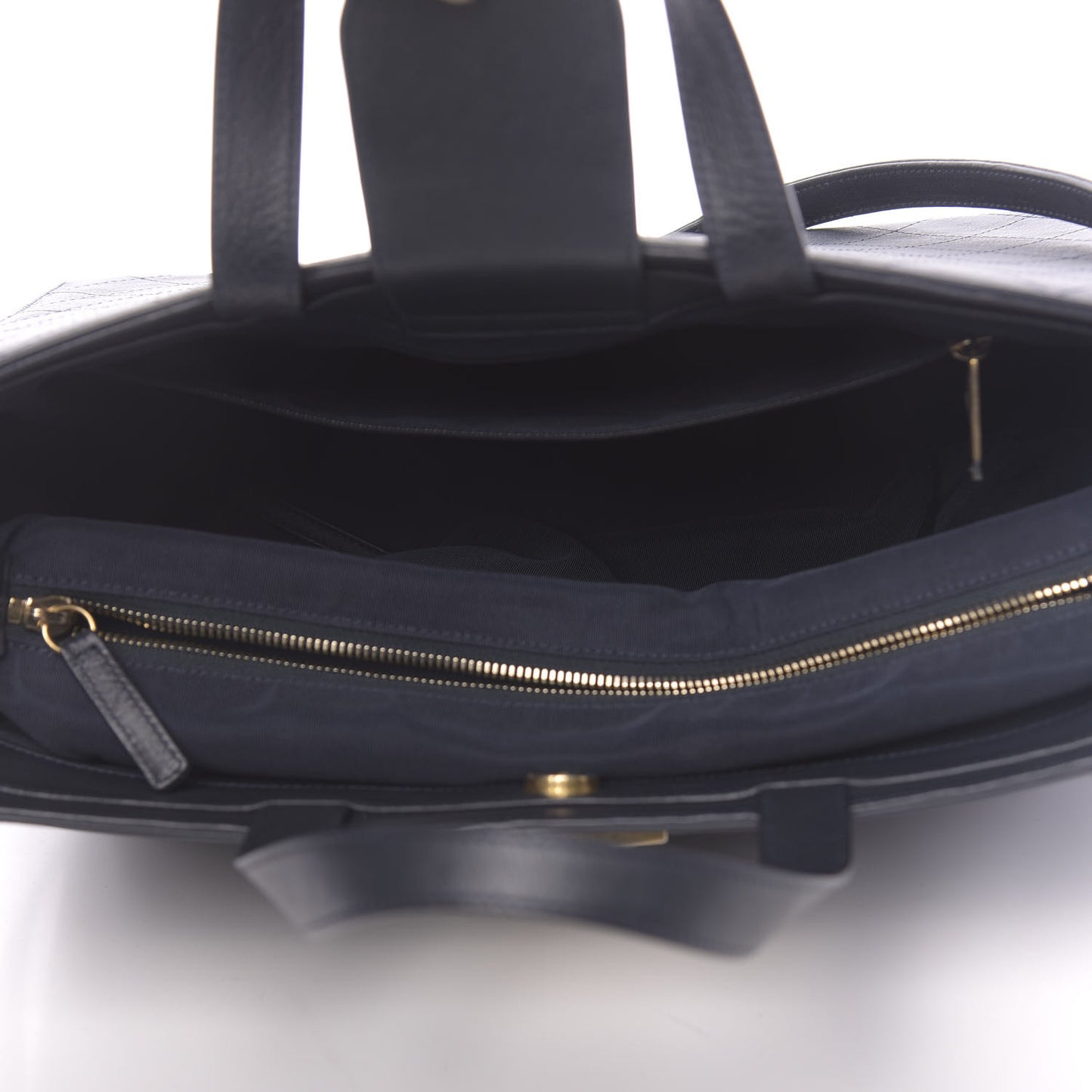 Calfskin Stitched Large Straight Lines Shopping Tote Navy