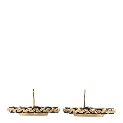 Chanel Metal Lambskin CC Round Earrings Black Gold 3 of 5