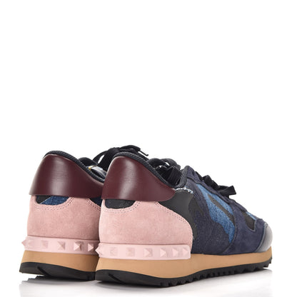 Valentino Garavani Denim Suede Camouflage Womens Rockrunner Sneakers 38 Marine 4 of 9