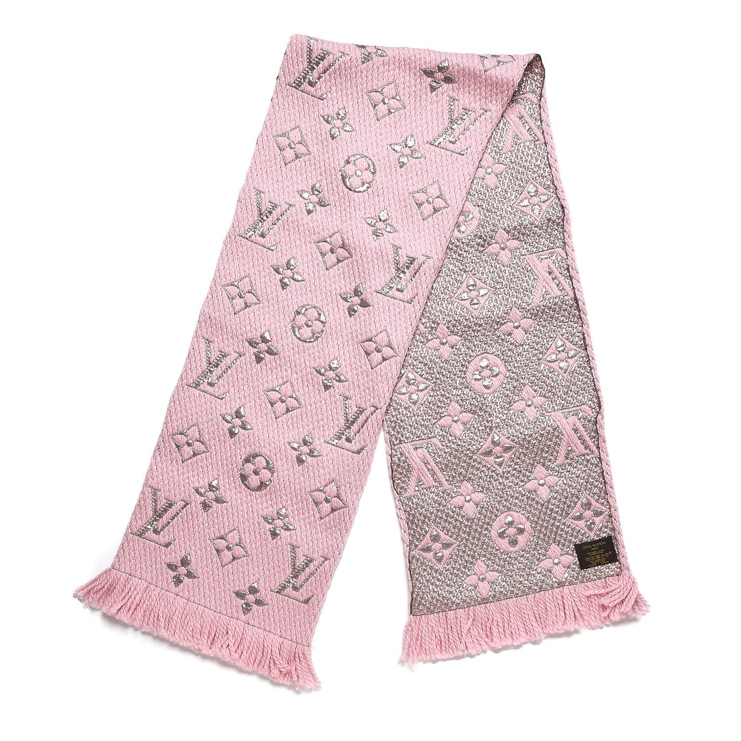 Wool Silk Logomania Shine Scarf Pink