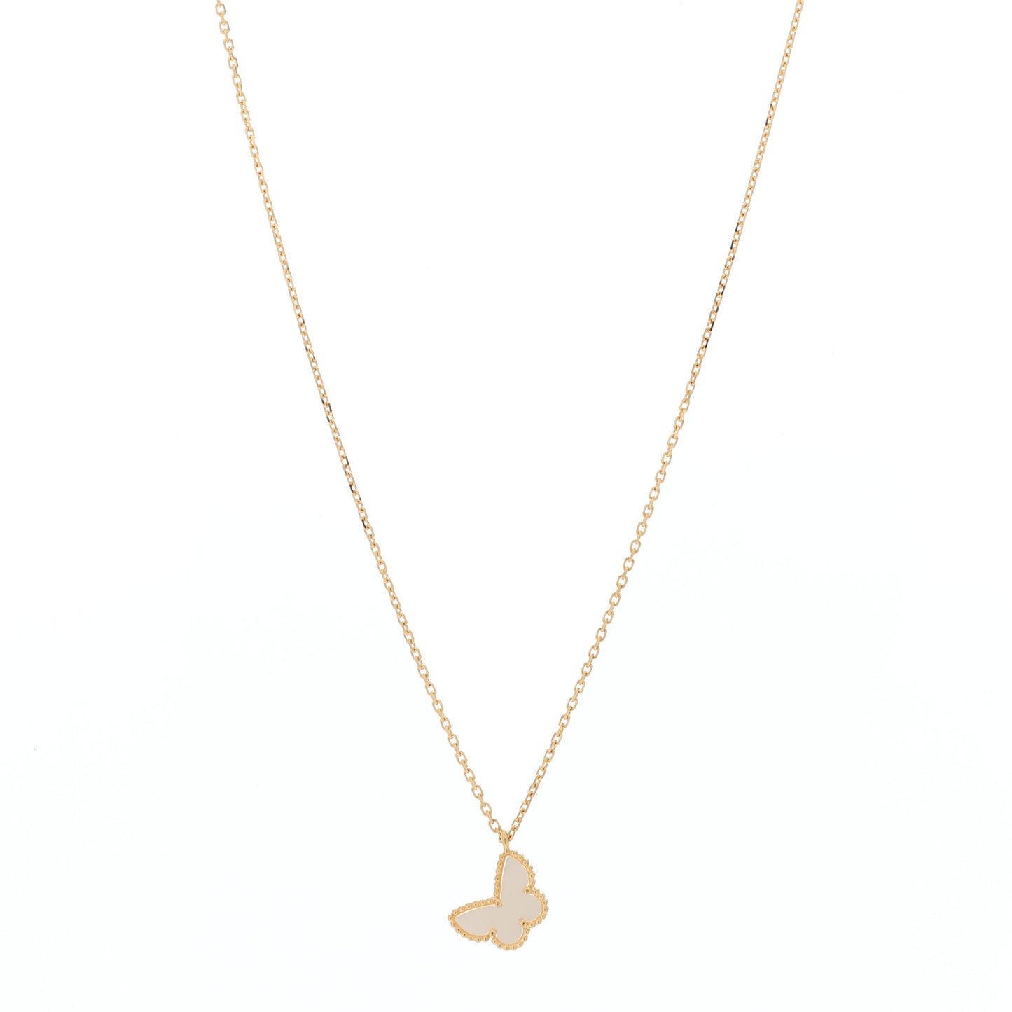 18K Yellow Gold Mother of Pearl Sweet Alhambra Butterfly Pendant Necklace